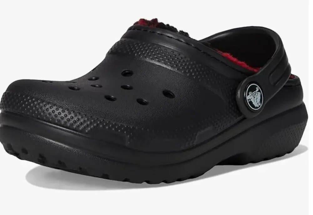 Crocs Kids Classic Lined Clog, Buffalo Plaid/Black/Varsity Red 1, 4 Toddler